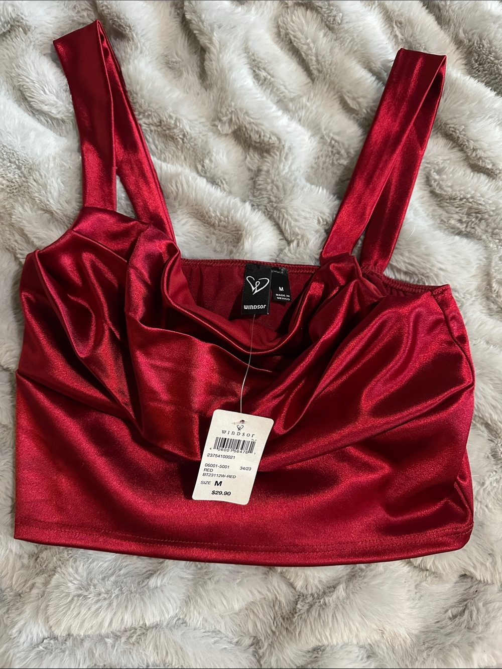 Windsor Red Satin Cowl Crop Tank with Wide Straps